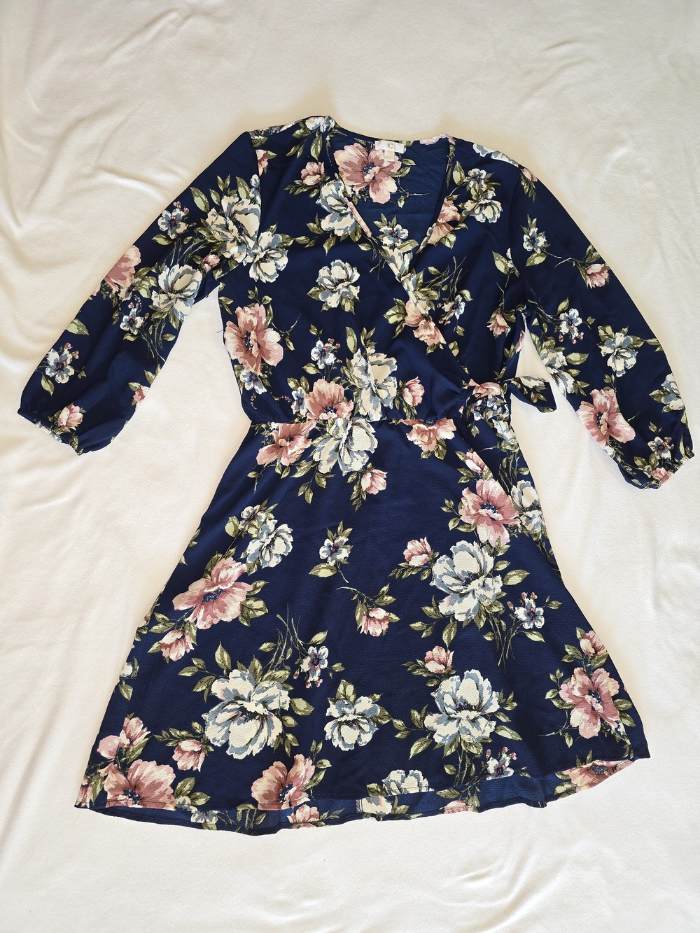 Charming Charlie Navy Floral Wrap-Style Dress